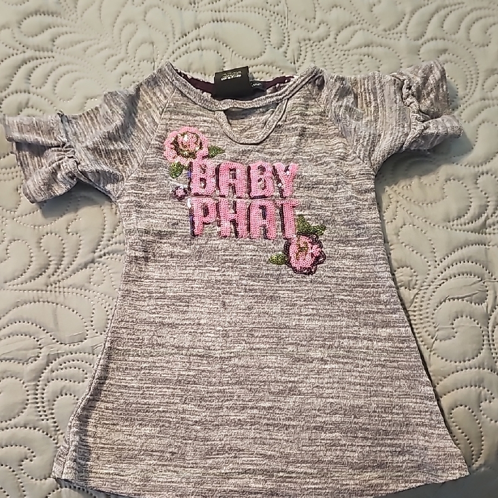 Baby Phat Gray T-Shirt Dress with Pink Sequin Design